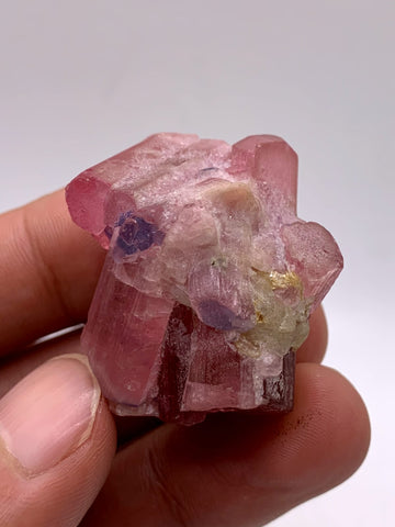 Adorable Aggregate Of Vibrant Pink Tourmaline With Blue Caps