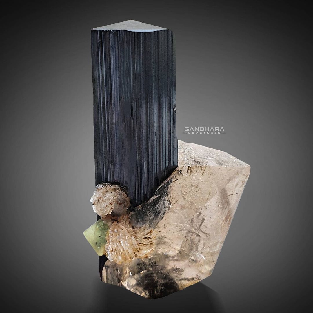Amazing Black Tourmaline on Smoky Quartz with Fluorite