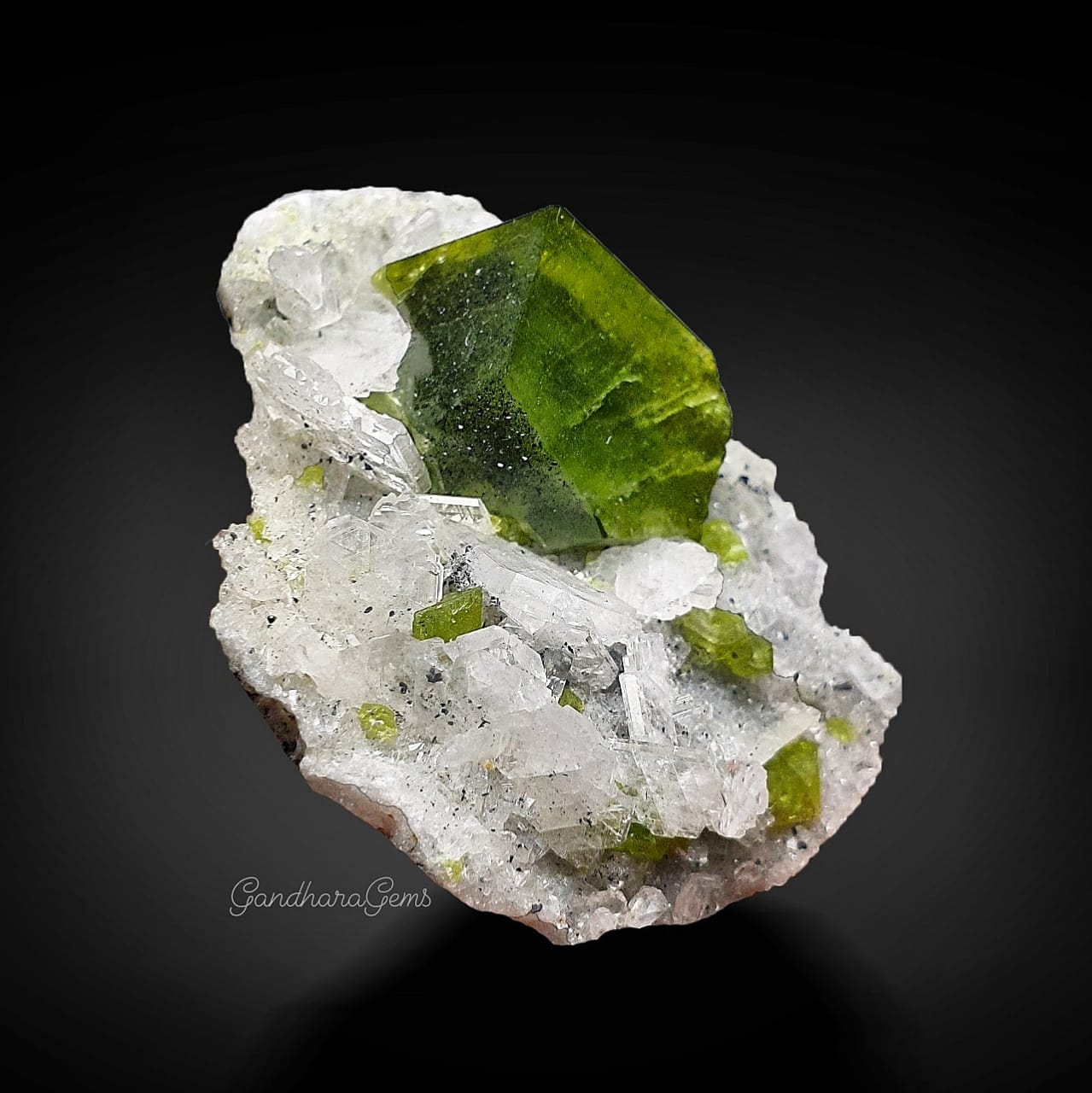 Apple Green Sphene Crystals on White Background