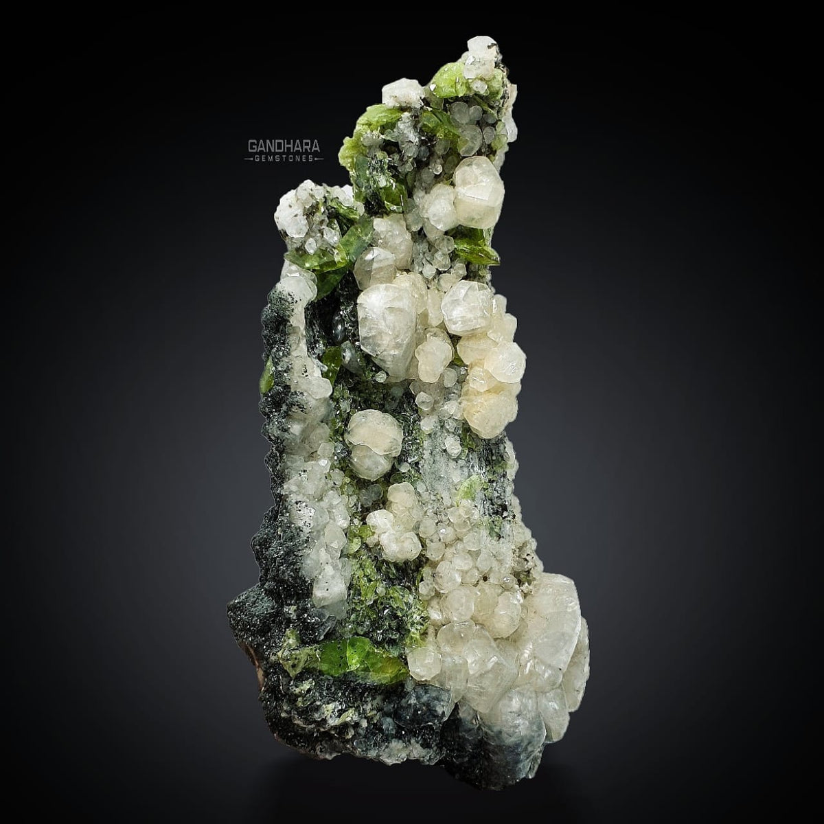 Apple Green Sphene Specimen with Calcite