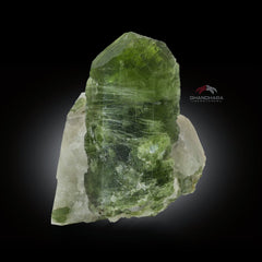 Apple-Green Gem Diopside Crystal On Creamy White Calcite