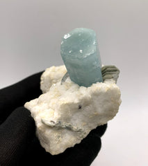 Aquamarine With Hematite Rosette On White Albite