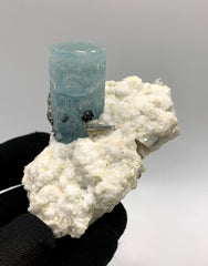 Aquamarine With Hematite Rosette On White Albite