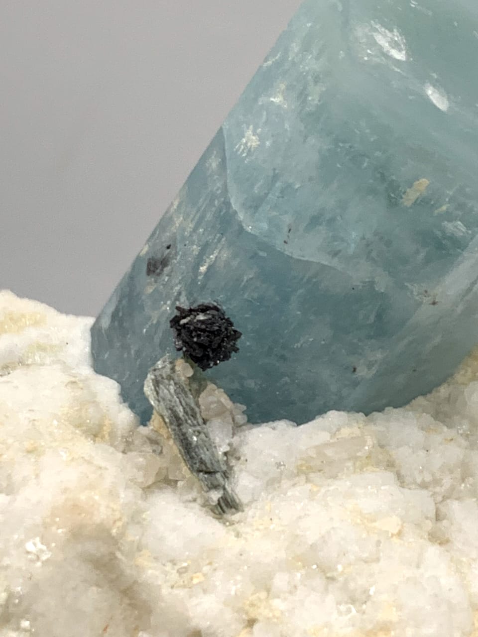 Aquamarine With Hematite Rosette On White Albite