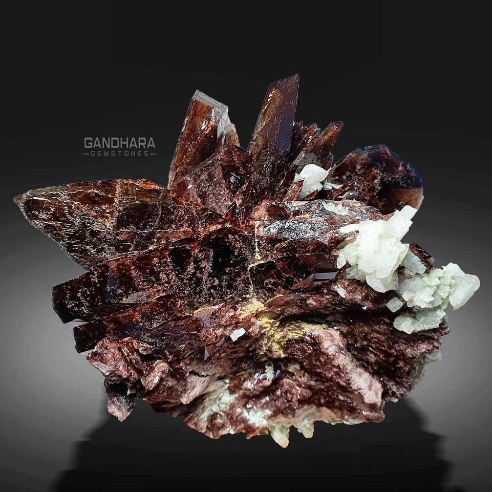 Axinite Crystals on Matrix with White Adularia