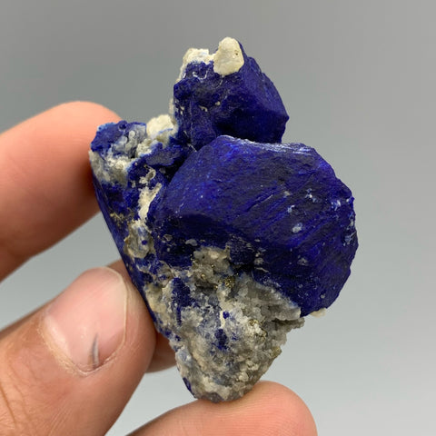 Azure Blue Lazurite Crystals With Pyrite On Albite