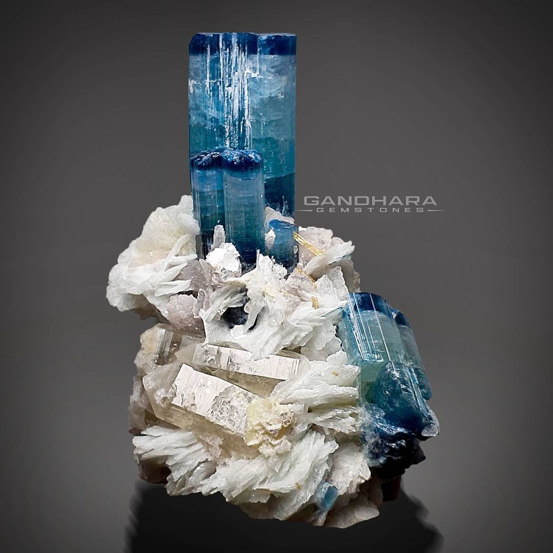 Blue Indicolite Tourmaline Crystals on Matrix