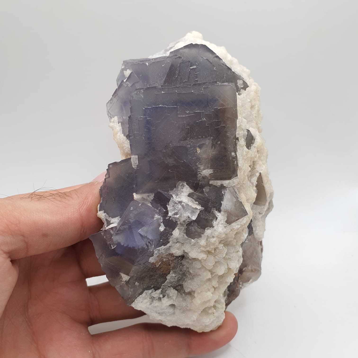 Blue Zone Purple Fluorite Crystals With Creamy White Calcite