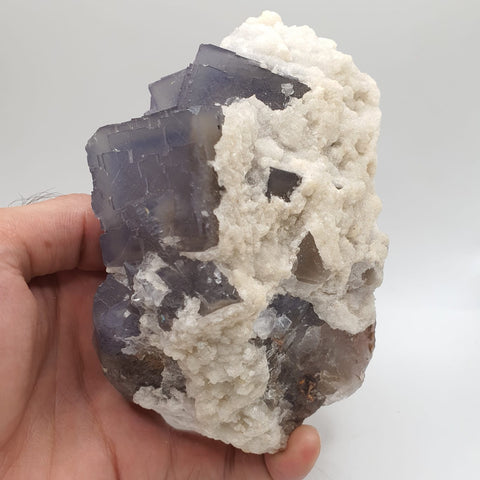Blue Zone Purple Fluorite Crystals With Creamy White Calcite