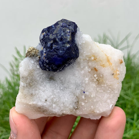 Colourful Specimen Of Azure Blue Lazurite With Pyrite On Calcite