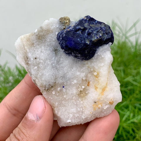 Colourful Specimen Of Azure Blue Lazurite With Pyrite On Calcite