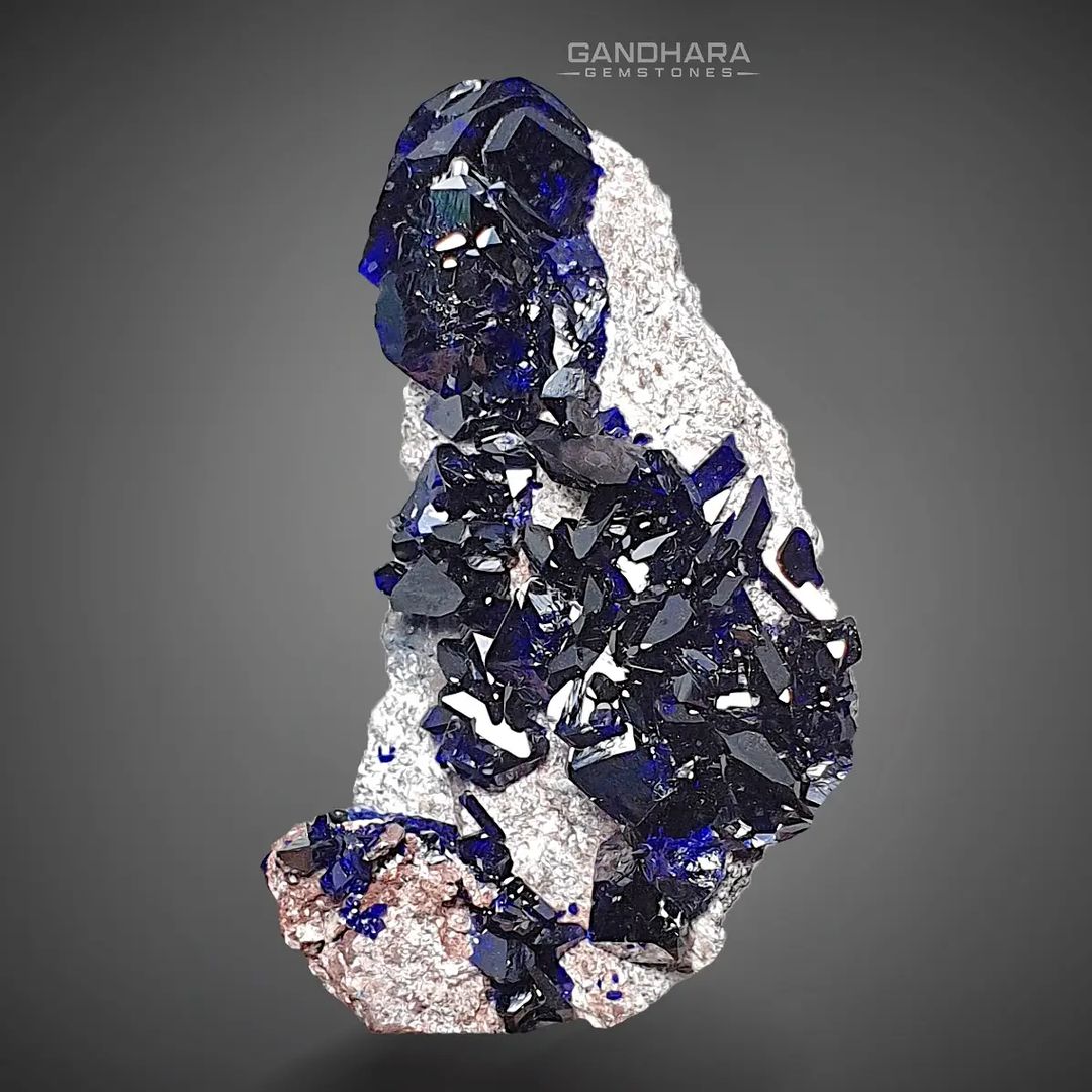 Electric Blue Azurite Crystals on Matrix