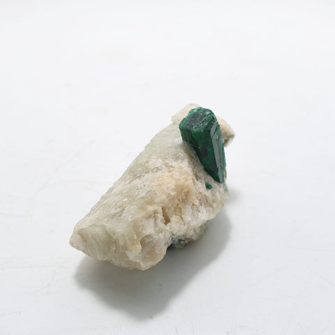 Elongated Focal Gem Emerald Crystal Nicely Positioned on Creamy White Calcite