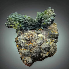 Epidote Crystals on Magnetite Matrix with Pyrite