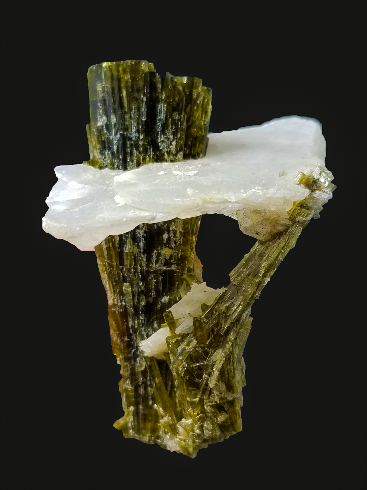Beautiful Green Epidote Crystal with Unusual Calcite Cap - Gandhara Gems