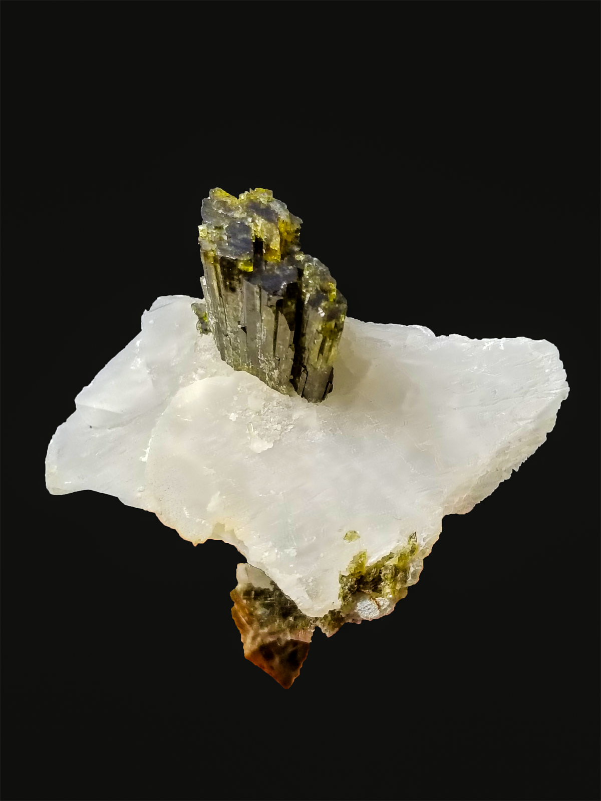 Beautiful Green Epidote Crystal with Unusual Calcite Cap - Gandhara Gems