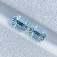 Faceted Rock Blue Aquamarine Pair