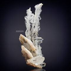 Faden Quartz Crystals Cluster on Calcite