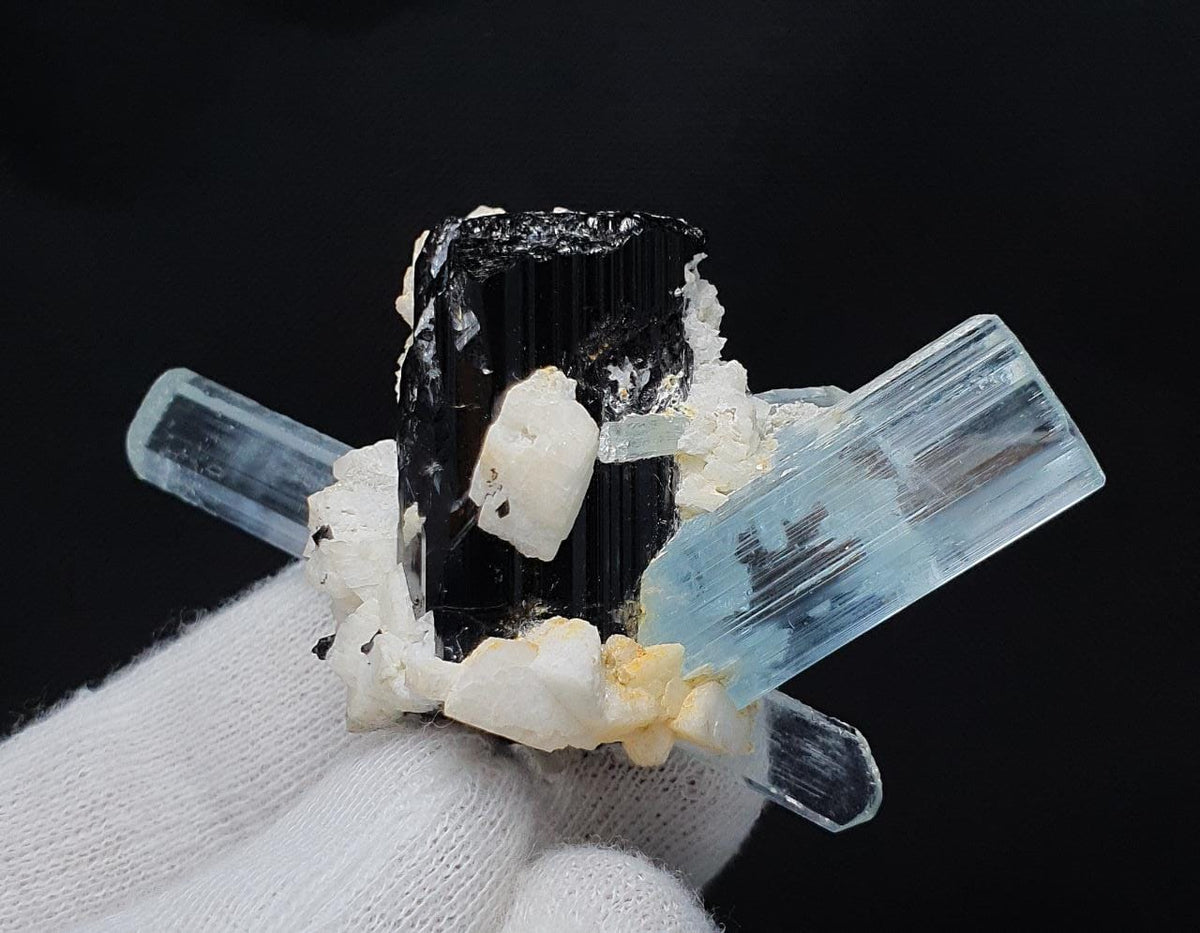 Gem Aquamarine Crystals with Schorl