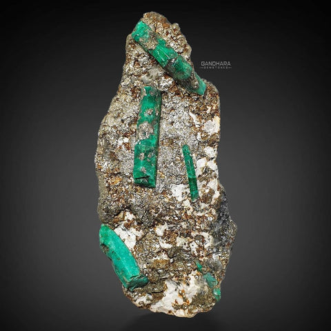 Gem Emerald Crystals Specimen on Pyrite