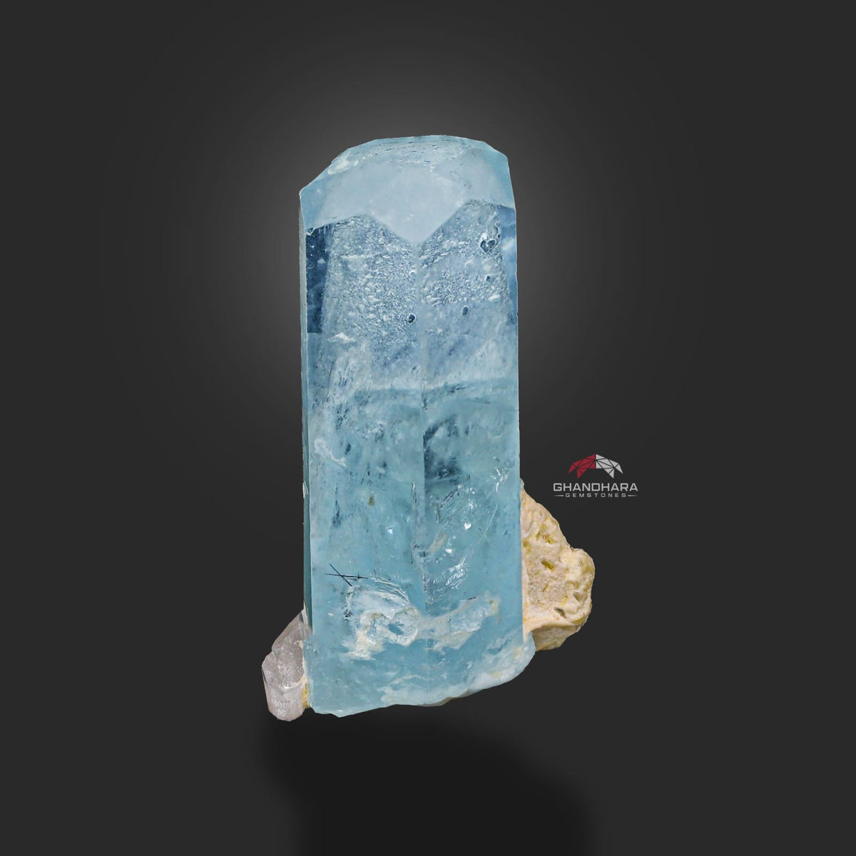 Gem Aquamarine Crystal Nicely Positioned On White Albite