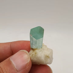 Gem Aquamarine Crystal Nicely Positioned On White Albite