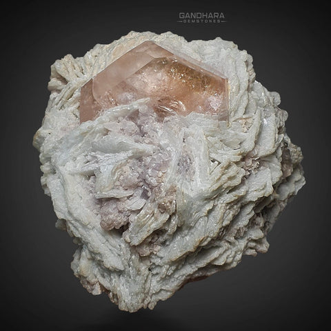 Gemmy Morganite Crystal on Bluish Cleavelandite with Lepidolite