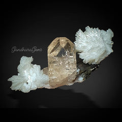 Gemmy Topaz Crystal on Schorl with Cleavelandite