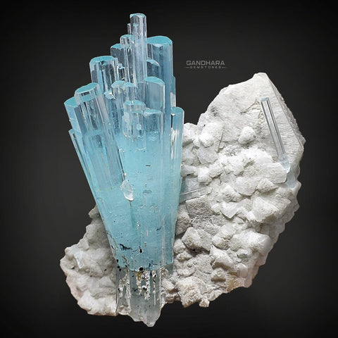 Gorgeous Aquamarine Crystals Cluster on Albite