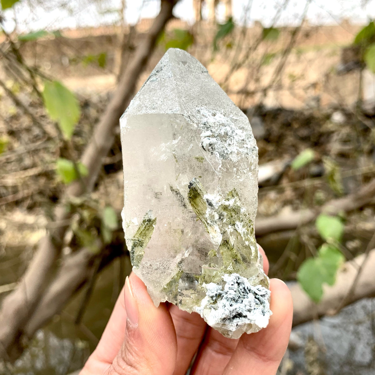 Gorgeous Quartz Crystal With Mint-Green Colour Epidote Inclusion
