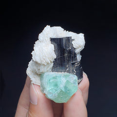 Green Fluorite with Black Tourmaline and Cleavelandite