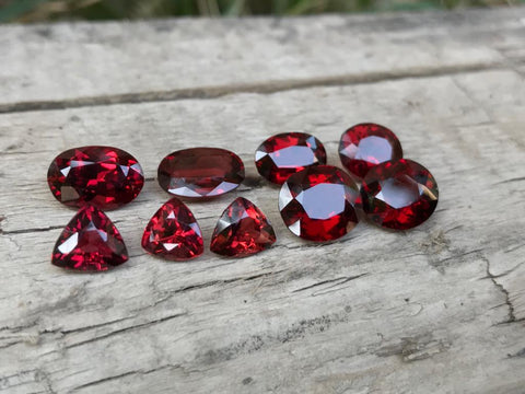 Trilliant, Round and Oval Faceted Rhodolite Garnet