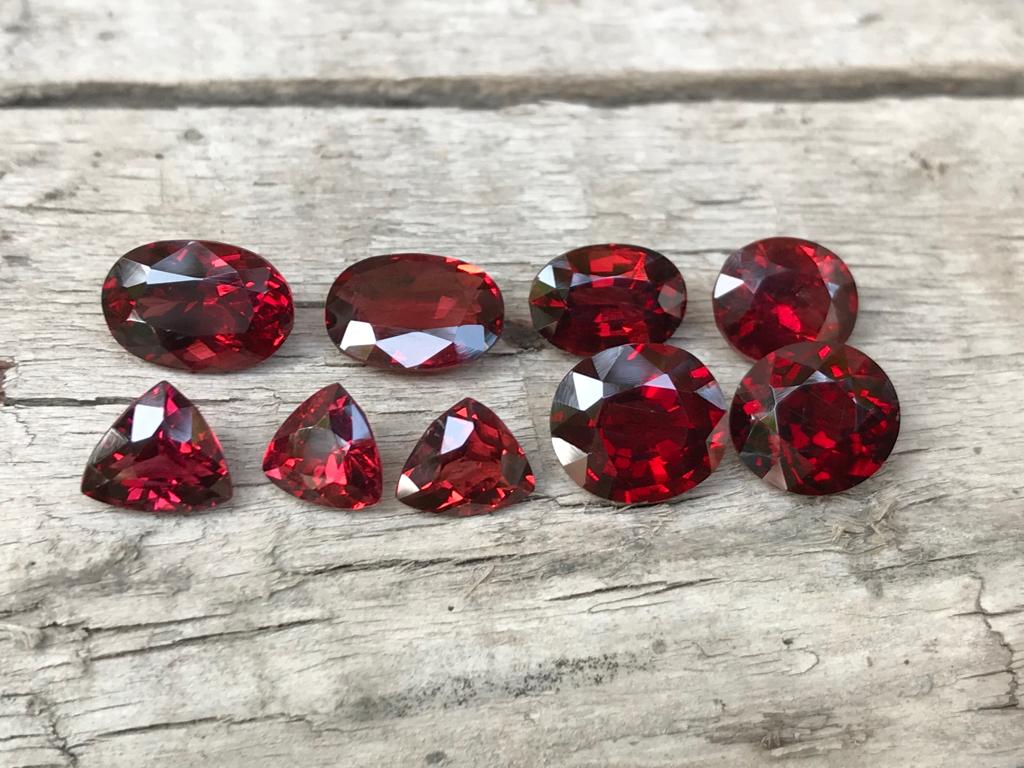 Trilliant, Round and Oval Faceted Rhodolite Garnet