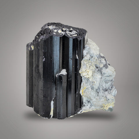Lustrous Black Tourmaline With Snowy White Albite Attached As Matrix