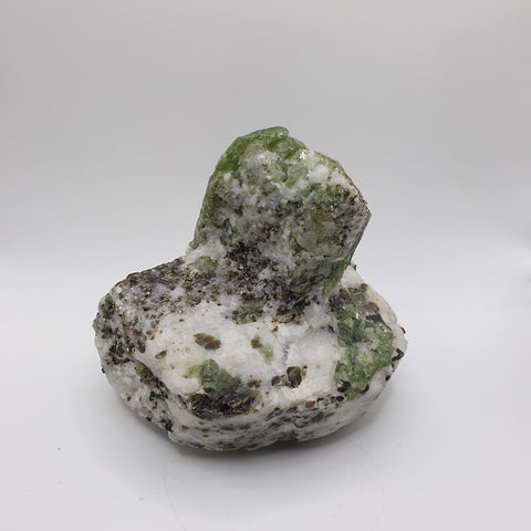 Impressive Diopside Crystal on Calcite with Graphite