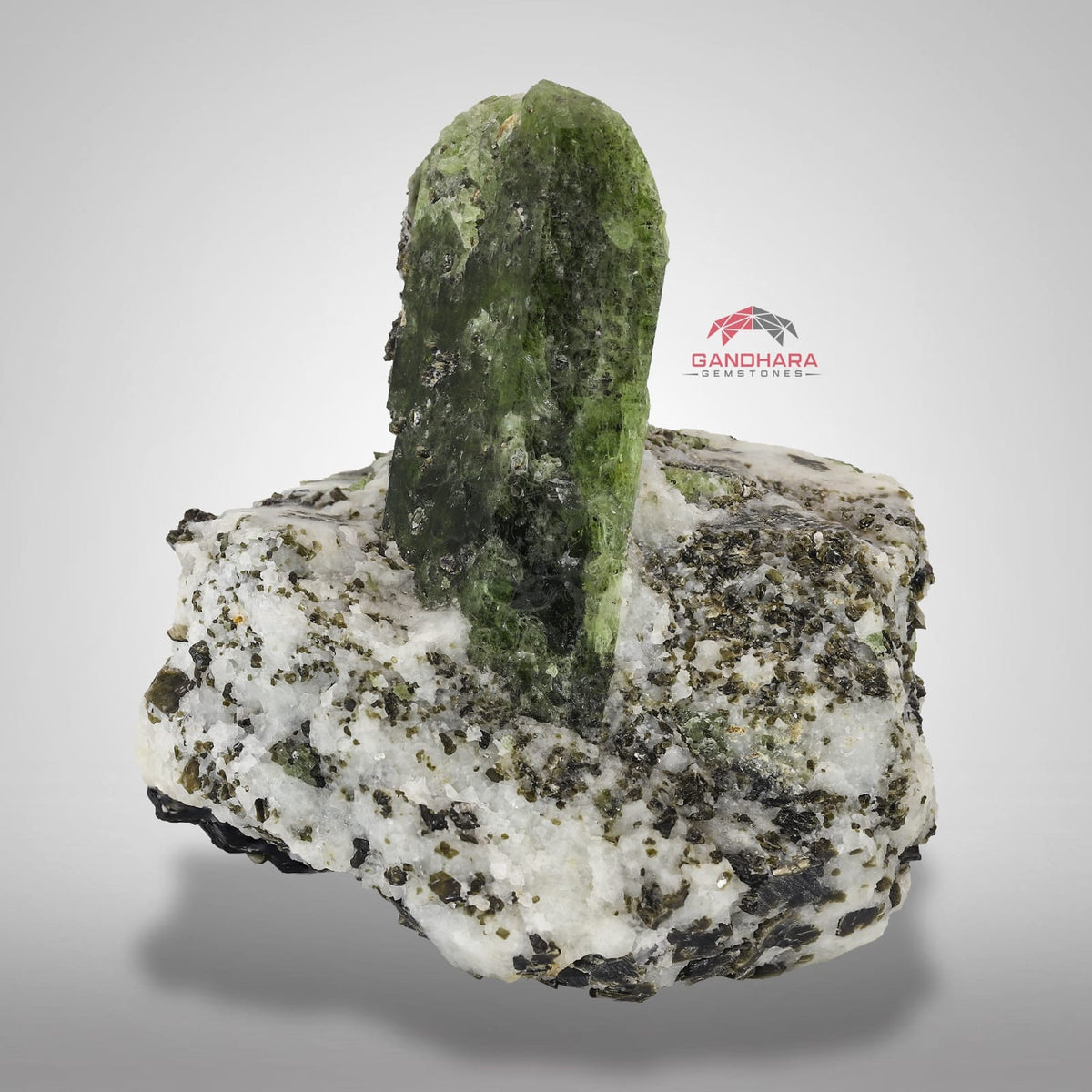 Impressive Diopside Crystal on Calcite with Graphite