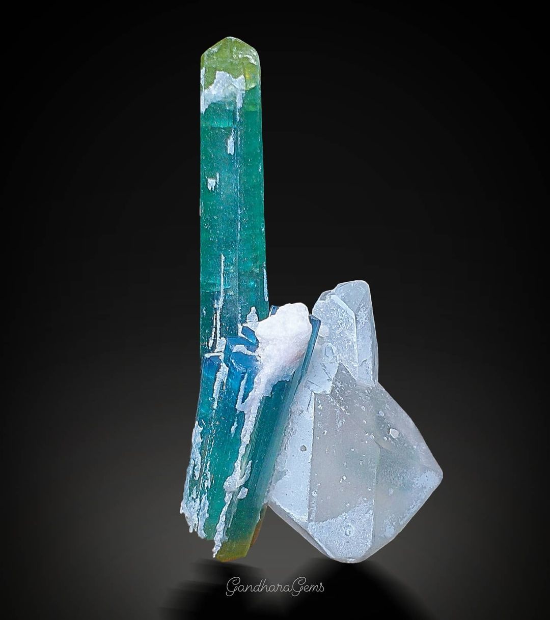 Indicolite Tourmaline Crystal with Smokey Quartz
