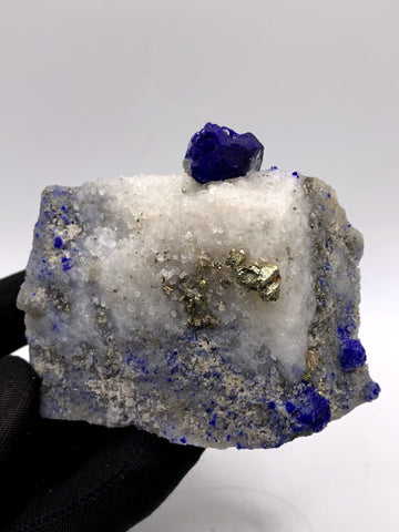 Isomatric Lazurite Crystal Nicely Perched On Calcite With Pyrite