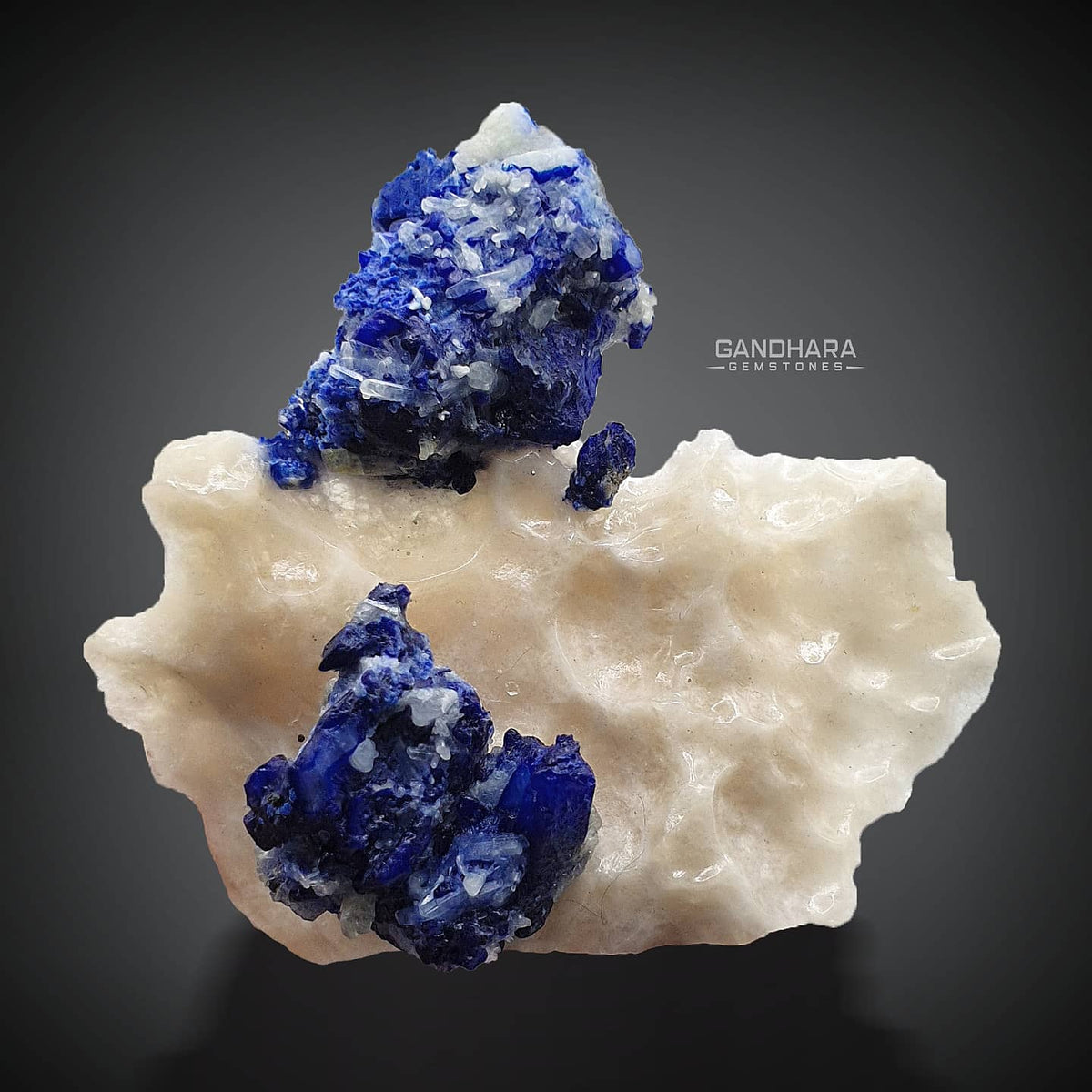Lazurite Crystals Specimen on Calcite