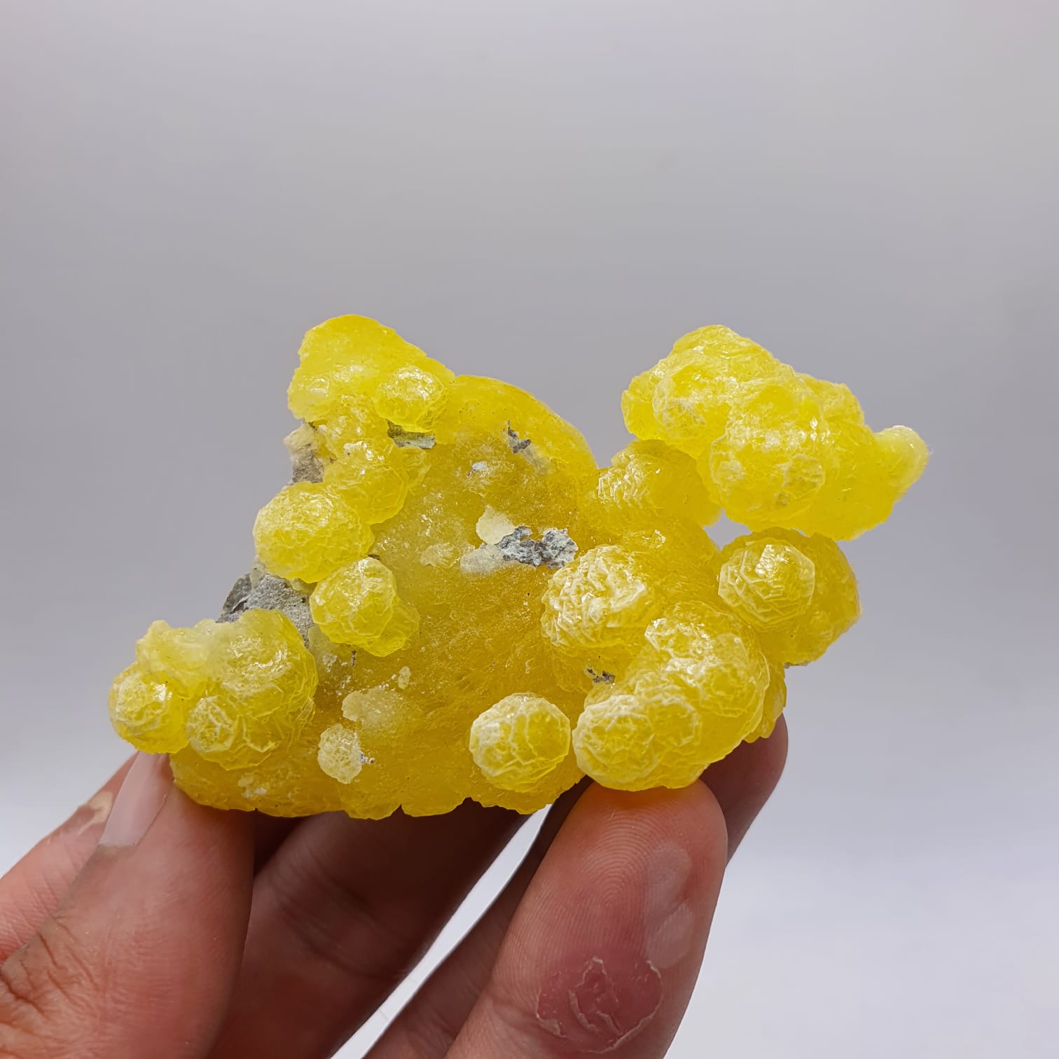 Lemon-Yellow Botryoidal Aggregate of Brucite with Detail Chromite Matrix