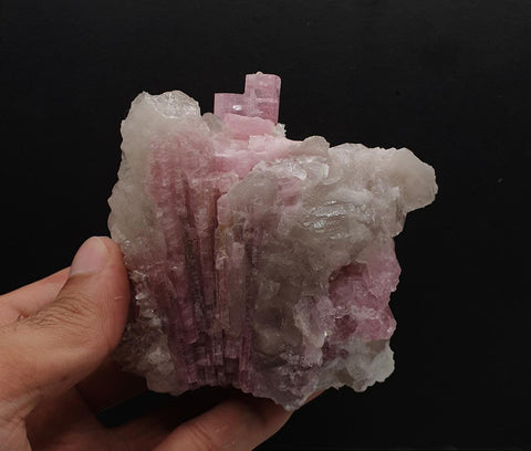 Lighter Pink Elongated Tourmaline Crystals Nicely Arranged on Smokey Quartz