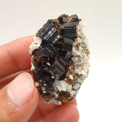Luster Intergrown Crystals Of Vesuvianite On Contrasting White Matrix