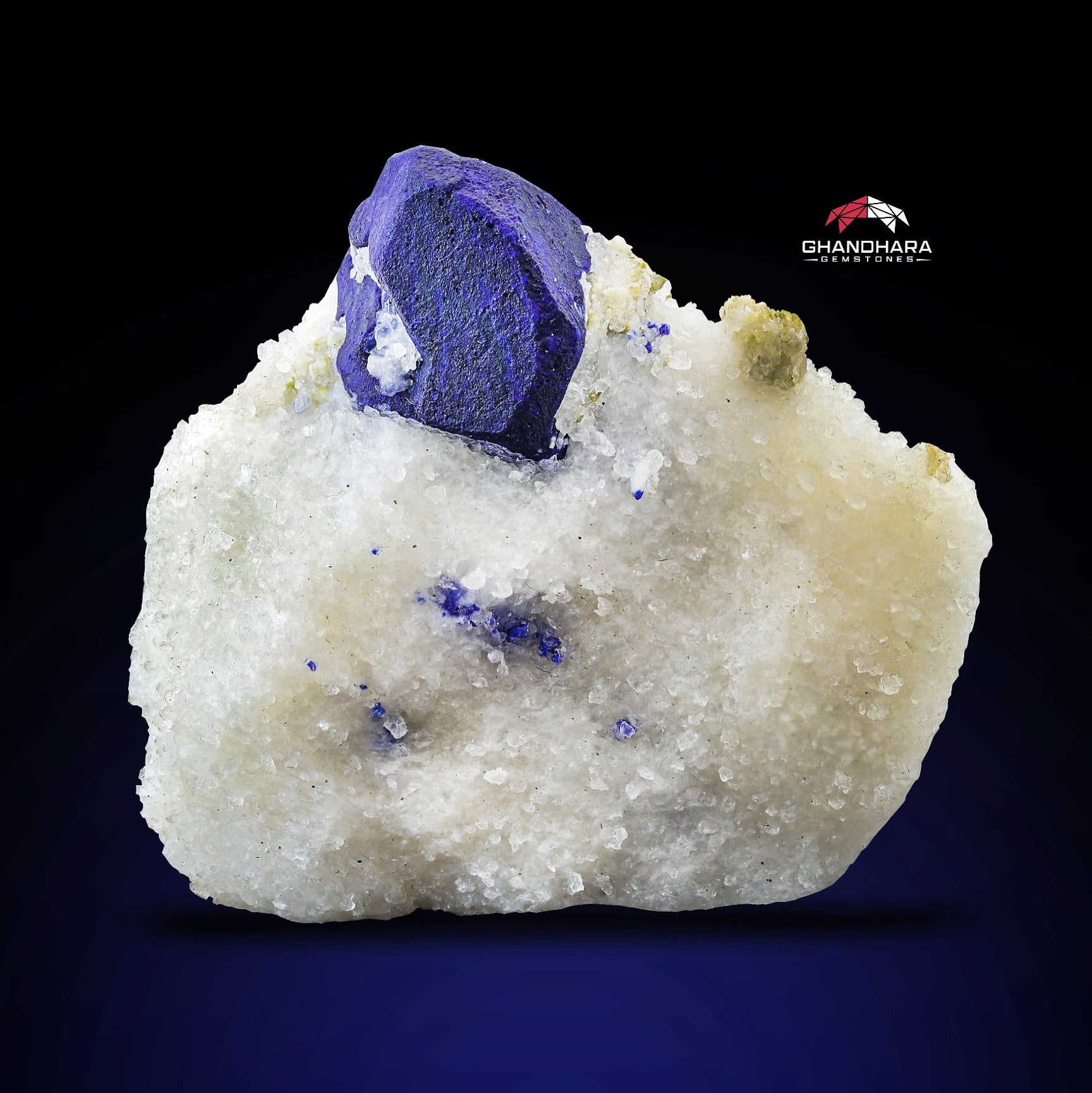 Lovely Azure Blue Lazurite Crystal On Calcite With Pyrite