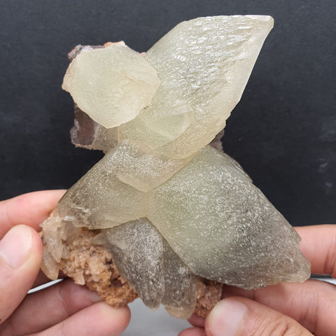 Lovely Butterfly Shape Twinned Calcite With Fluorite And Lemonite Matrix