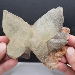 Lovely Butterfly Shape Twinned Calcite With Fluorite And Lemonite Matrix