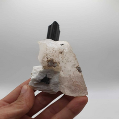 Lovely Elongated Schorl Standing tall on Smokey Quartz with Cleavelandite