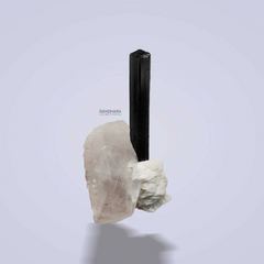 Lovely Elongated Schorl Standing tall on Smokey Quartz with Cleavelandite