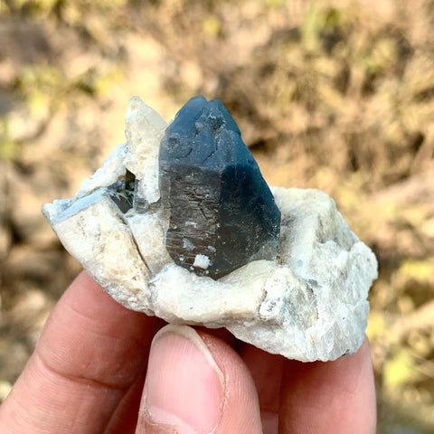 Lovely Isolated Crystal Of Blue Quartz with Smoky Colour On Albite