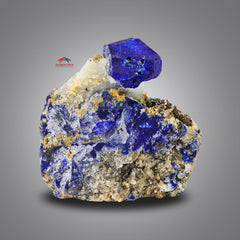 Lovely Lazurite Crystal Nicely Perched On Calcite With Pyrite