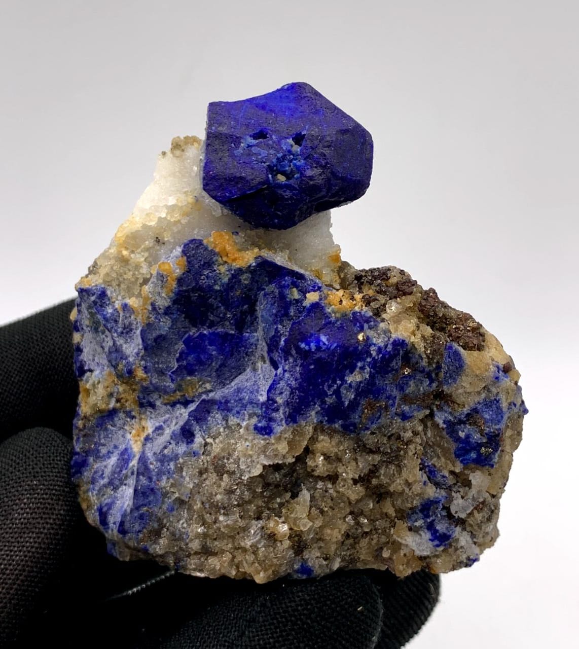 Lovely Lazurite Crystal Nicely Perched On Calcite With Pyrite
